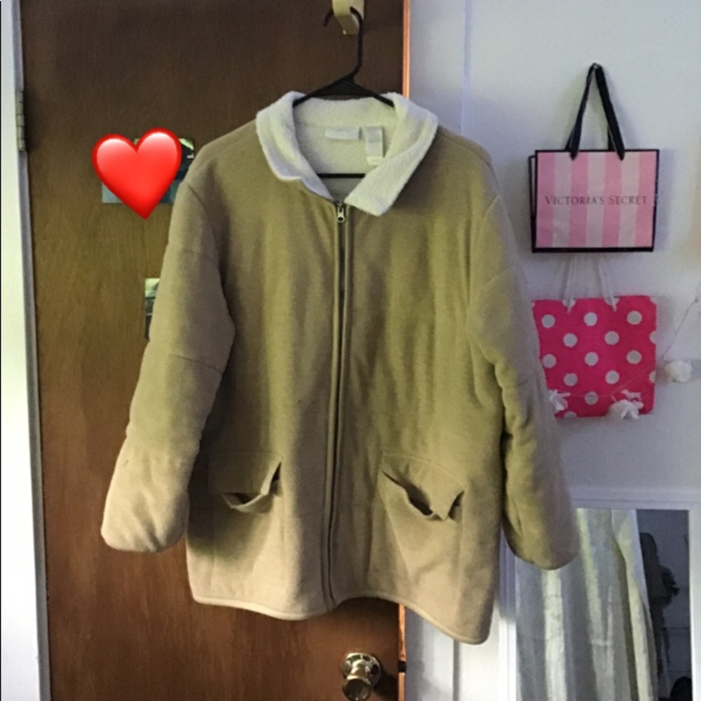 Liz Claiborne Tan Fleece Jacket with Zipper
